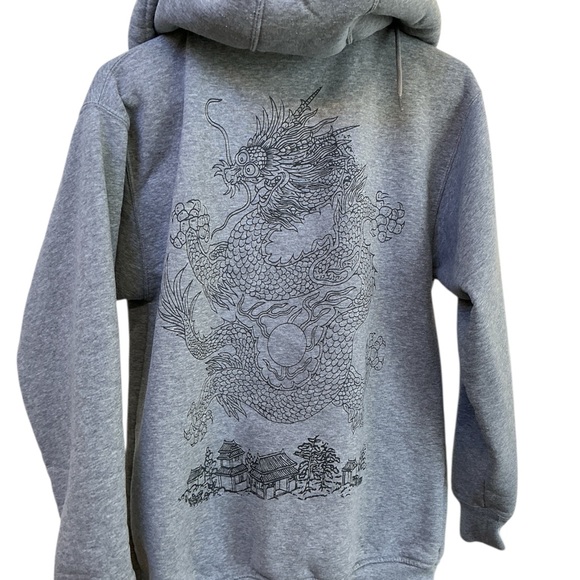 KENPO Gray double Zip-Up layered Hoodie dragon print medium - Picture 4 of 6